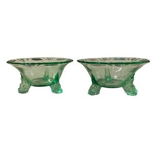 Vintage light green depression glass salt bowls